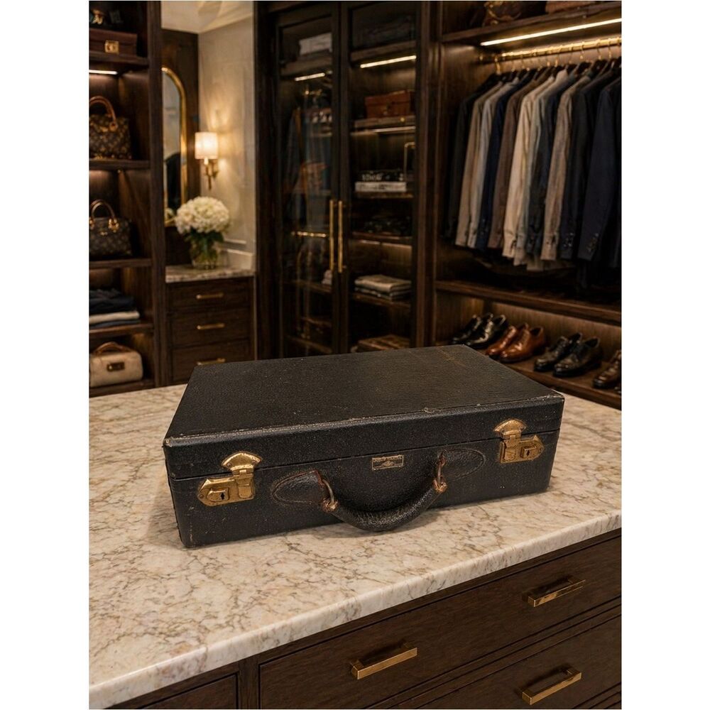 Vintage 1940s McBrine Baggage Suitcase | Black Train Case Valise Made in Canada